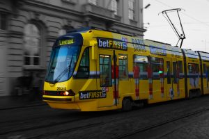 Pic/photo about Bruxel (Belgium) : tramway in colors, street in black and white