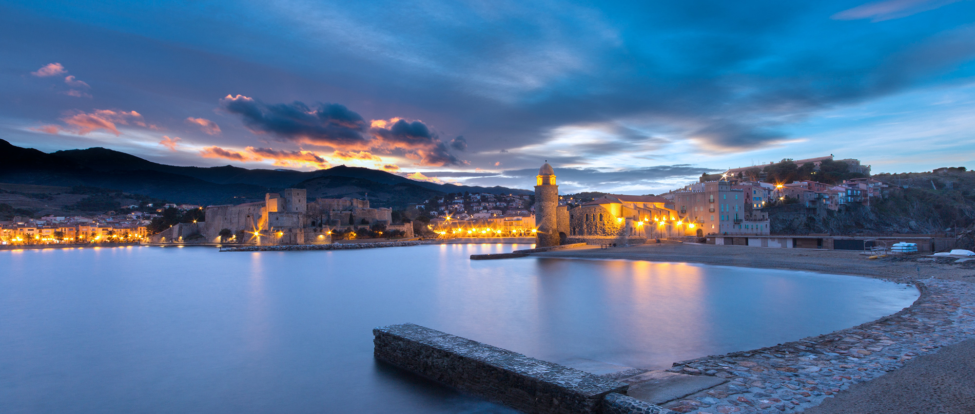 Collioure, French city in south of France with mediterranean sea. Pyrenees-Orientales, in the Occitanie region.