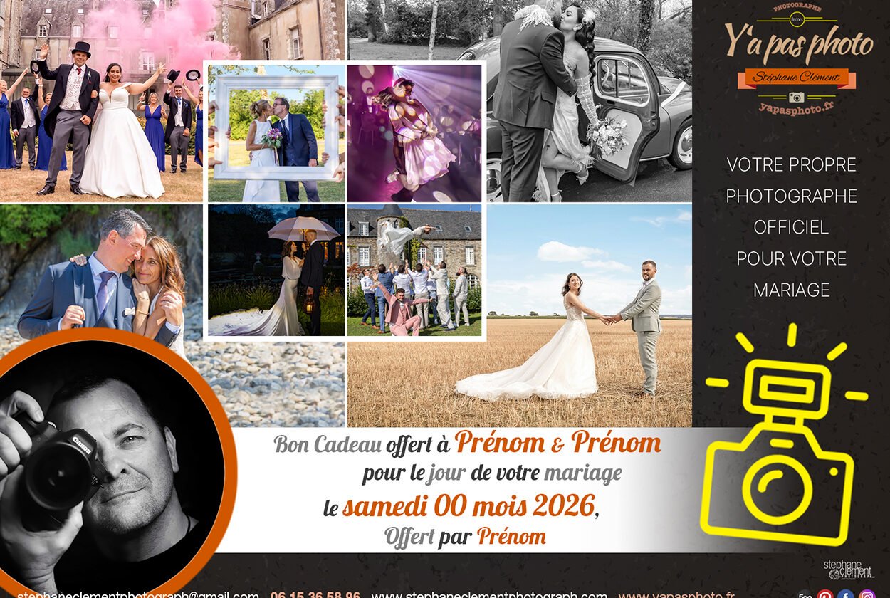 Carte cadeau, bon pour un shooting photo avec un photographe professionnel : Stéphane Clément studio YaPasPhoto à Rennes.