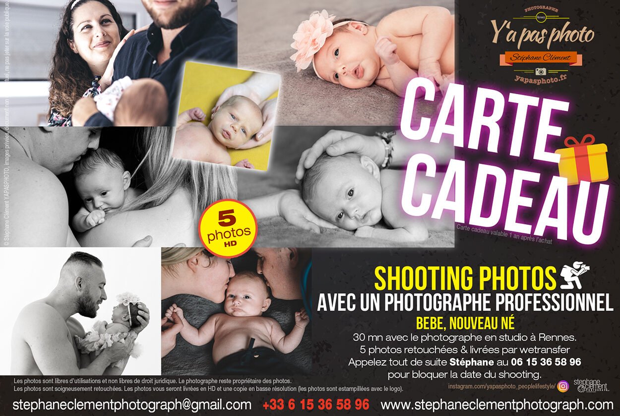 Carte cadeau, bon pour un shooting photo avec un photographe professionnel : Stéphane Clément studio YaPasPhoto à Rennes.