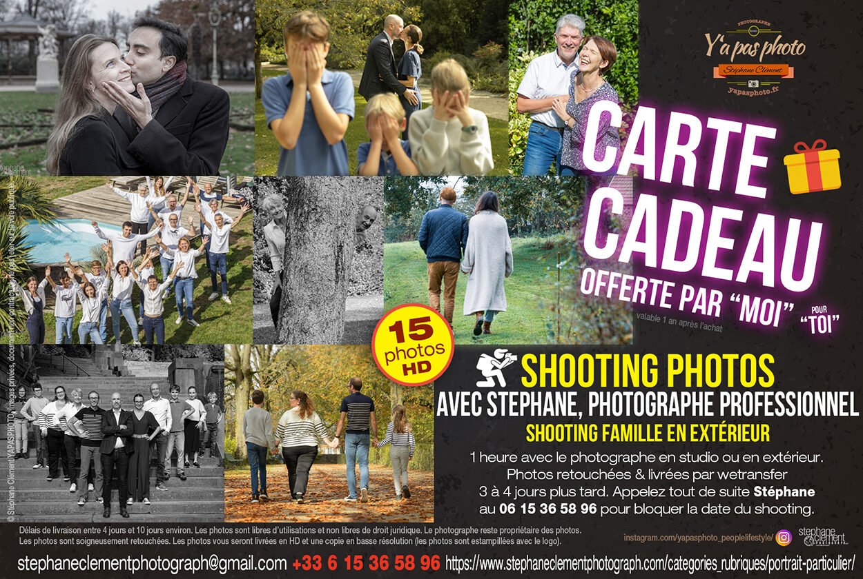Carte cadeau, bon pour un shooting photo avec un photographe professionnel : Stéphane Clément studio YaPasPhoto à Rennes.