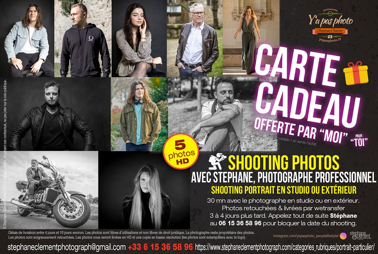 Carte cadeau, bon pour un shooting photo avec un photographe professionnel : Stéphane Clément studio YaPasPhoto à Rennes.